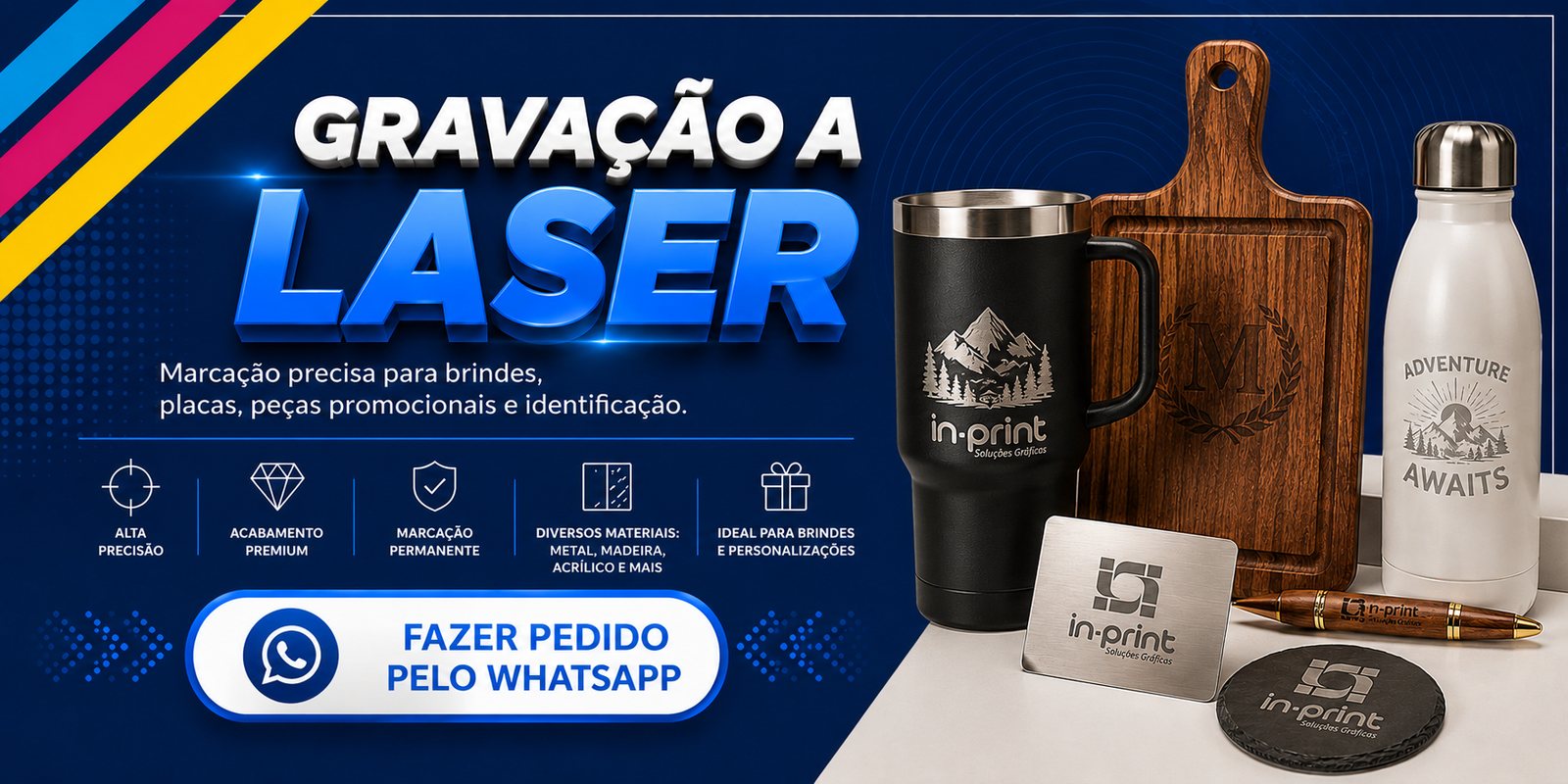 Gravação a laser — marcação precisa em brindes, placas e peças promocionais