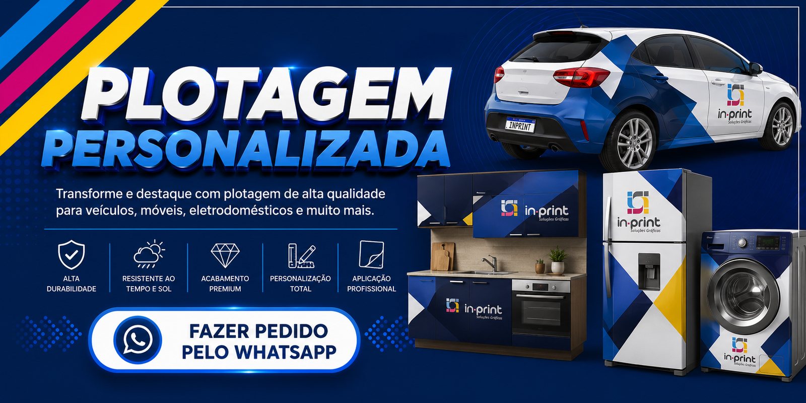 Plotagem personalizada — veículos, móveis, eletrodomésticos e mais