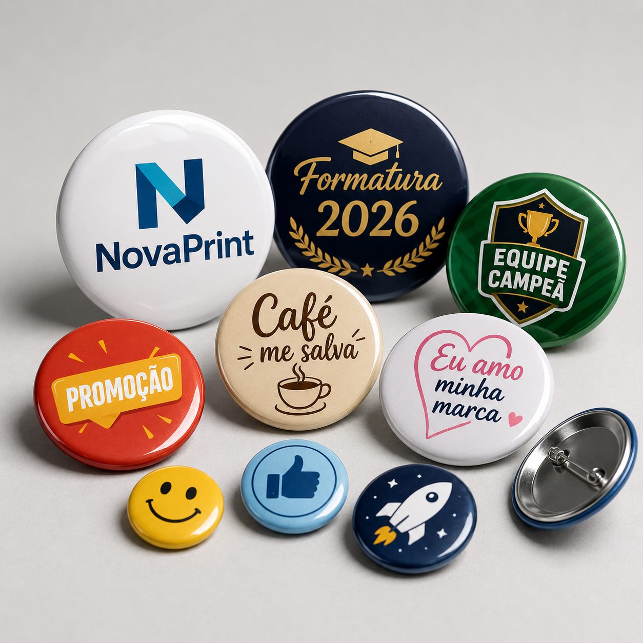 Botons personalizados com artes promocionais e comemorativas